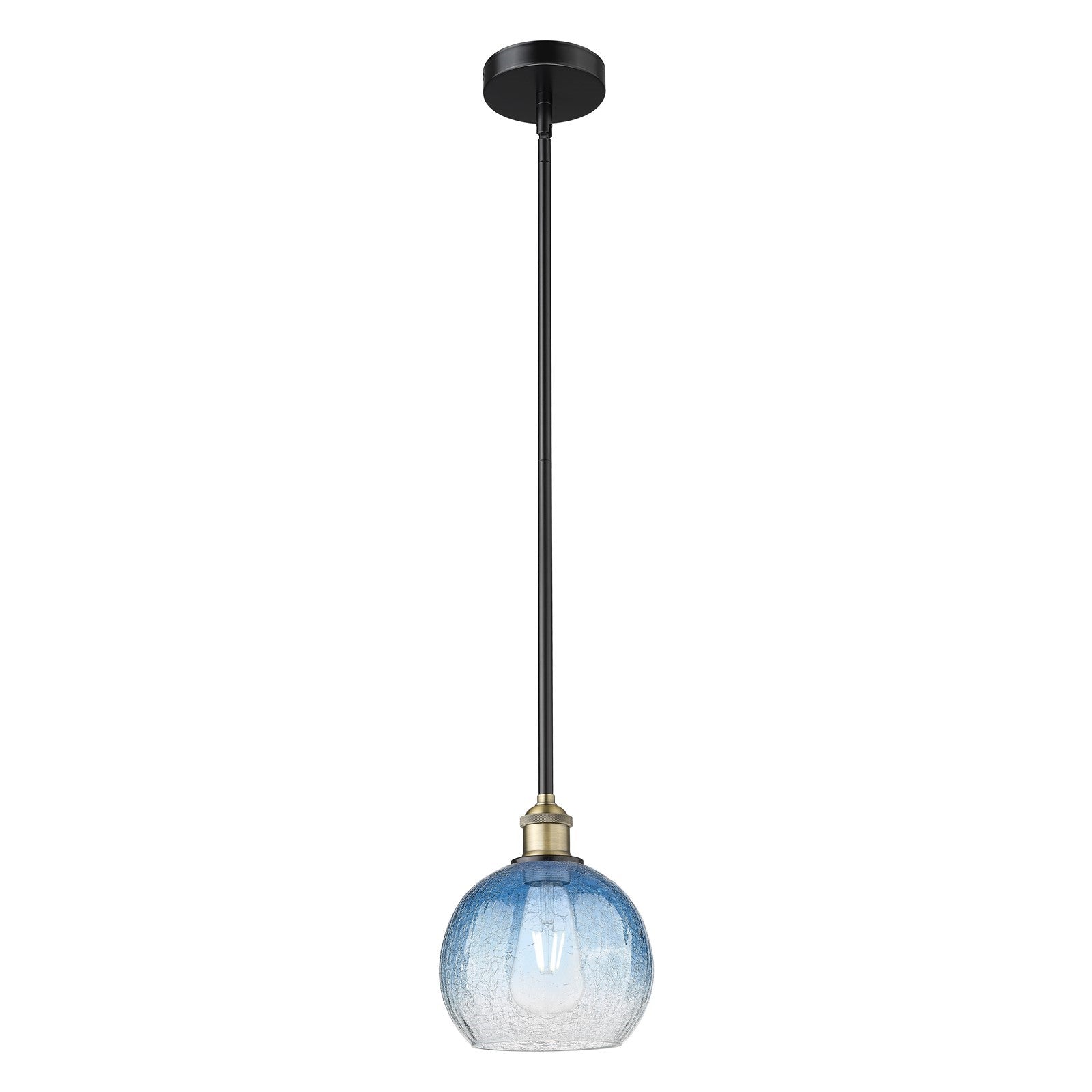 Innovations Brookhaven Globe 8in 1-Light Mini Pendant | Industrial Black Antique Brass and Sapphire Blue Glass | Kitchen | Model 616-1S-BAB-G483-8SB