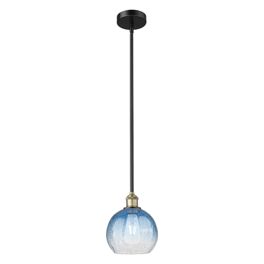Innovations Brookhaven Globe 8in 1-Light Mini Pendant | Industrial Black Antique Brass and Sapphire Blue Glass | Kitchen | Model 616-1S-BAB-G483-8SB