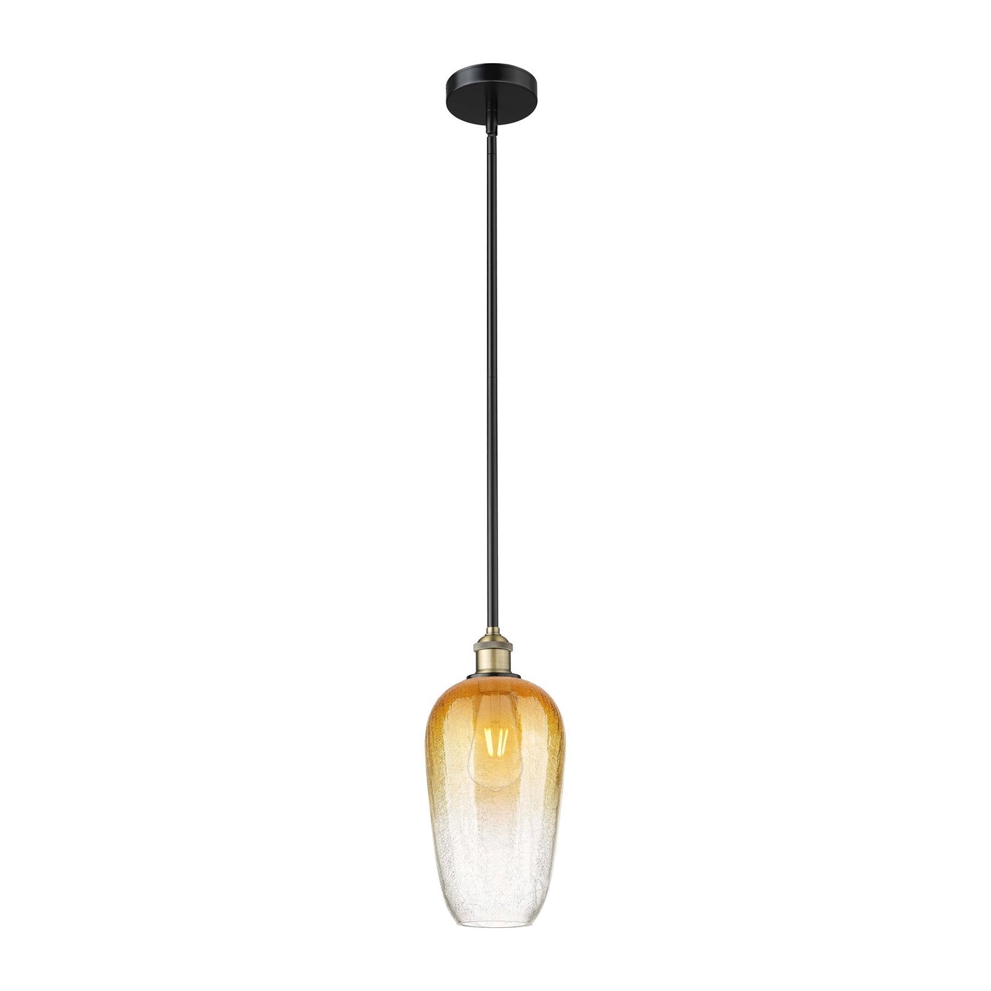 Innovations Brookhaven Flute 7in 1-Light Mini Pendant | Industrial Black Antique Brass and Amber Glass | Kitchen Island & | Model 616-1S-BAB-G484-7AM