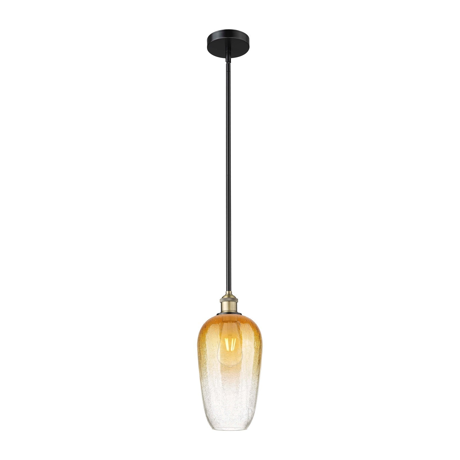 Innovations Brookhaven Flute 7in 1-Light Mini Pendant | Industrial Black Antique Brass and Amber Glass | Kitchen Island & | Model 616-1S-BAB-G484-7AM