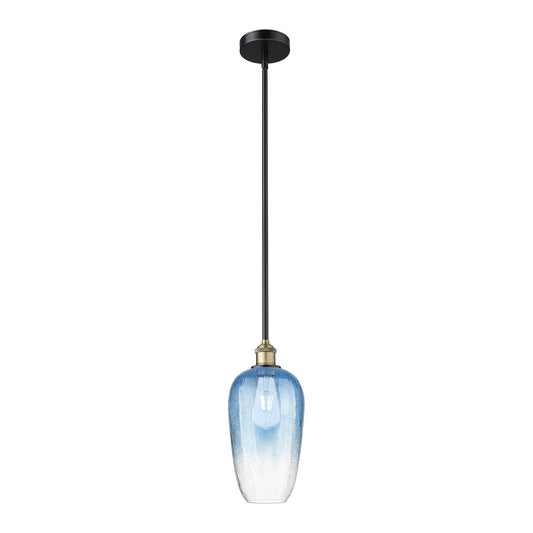 Innovations Brookhaven Flute 7in 1-Light Mini Pendant | Industrial Black Antique Brass and Sapphire Blue Glass | Kitchen | Model 616-1S-BAB-G484-7SB