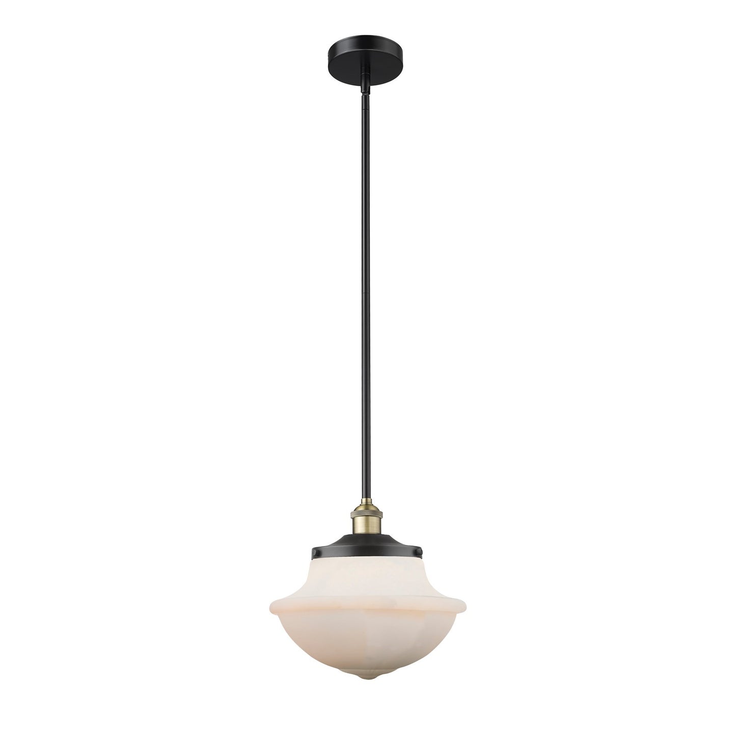 Innovations Oxford 12in 1-Light Mini Pendant | Industrial Black Antique Brass and Matte White Frosted Glass | Kitchen Island & | Model 616-1S-BAB-G541