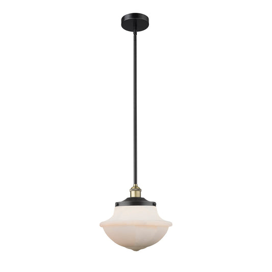 Innovations Oxford 12in 1-Light Mini Pendant | Industrial Black Antique Brass and Matte White Frosted Glass | Kitchen Island & | Model 616-1S-BAB-G541