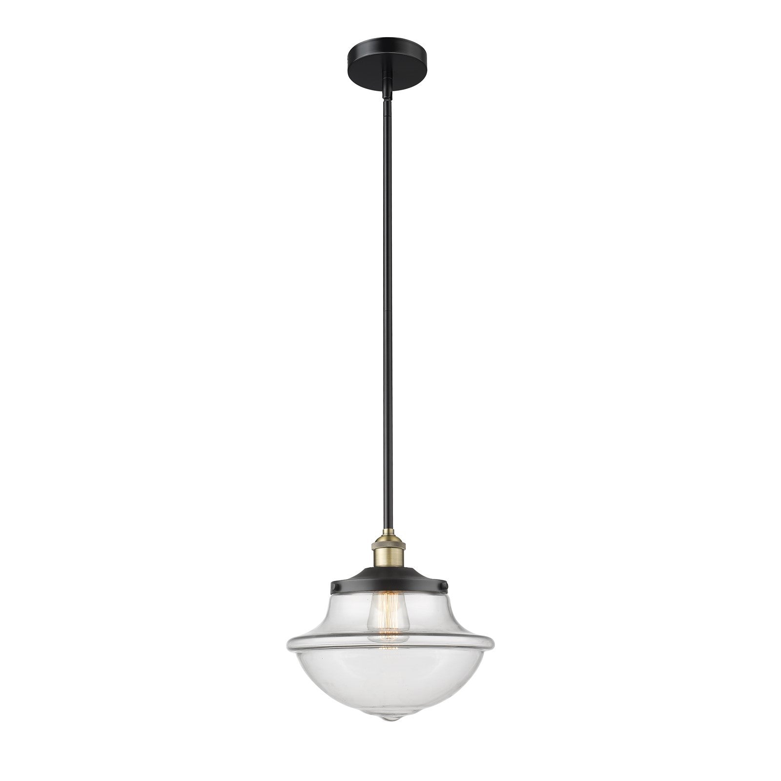 Innovations Oxford 12in 1-Light Mini Pendant | Industrial Black Antique Brass and Clear Glass | Kitchen Island & Dining Room | Model 616-1S-BAB-G542