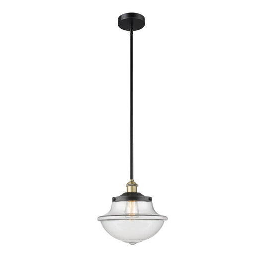 Innovations Oxford 12in 1-Light Mini Pendant | Industrial Black Antique Brass and Clear Glass | Kitchen Island & Dining Room | Model 616-1S-BAB-G542