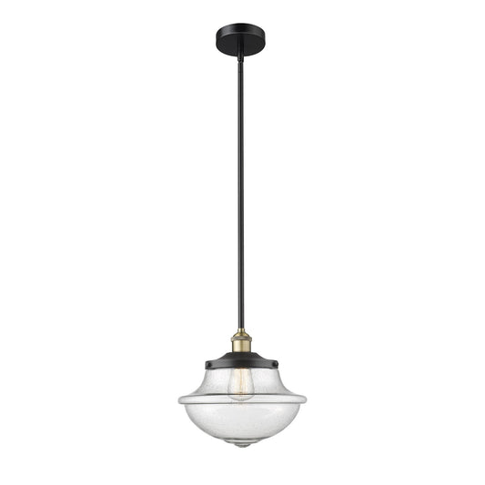 Innovations Oxford 12in 1-Light Mini Pendant | Industrial Black Antique Brass Steel and Seedy Glass | Kitchen Island & Dining Room | Model 616-1S-BAB-G544