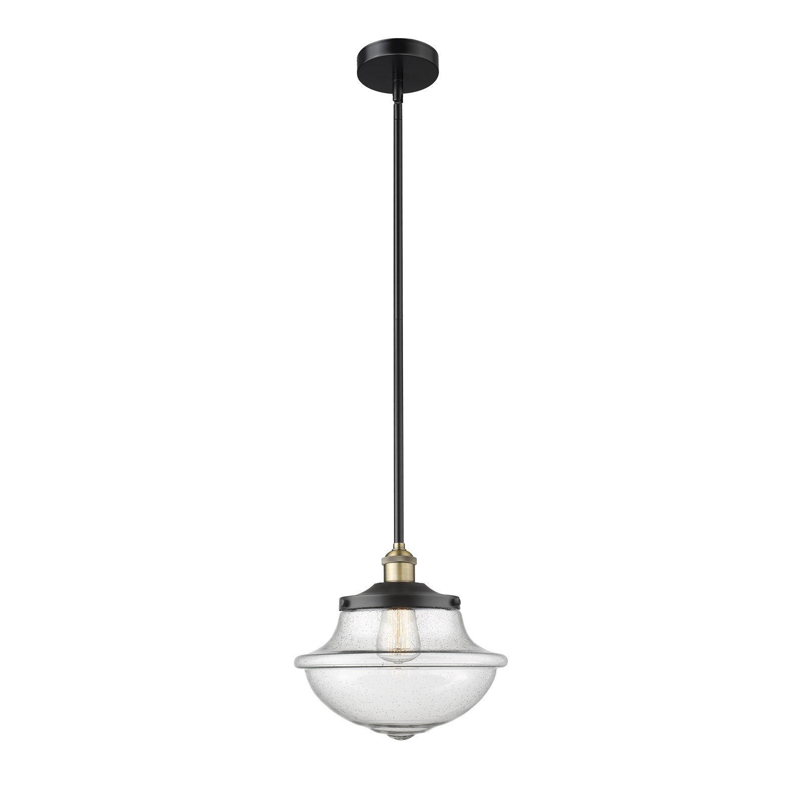 Innovations Oxford 12in 1-Light Mini Pendant | Industrial Black Antique Brass Steel and Seedy Glass | Kitchen Island & Dining Room | Model 616-1S-BAB-G544
