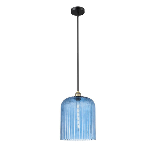 Innovations Bridal Veil 5in 1-Light Mini Pendant | Industrial Black Antique Brass Steel and Princess Blue Ribbed Glass | Model 616-1S-BAB-G559-12BL