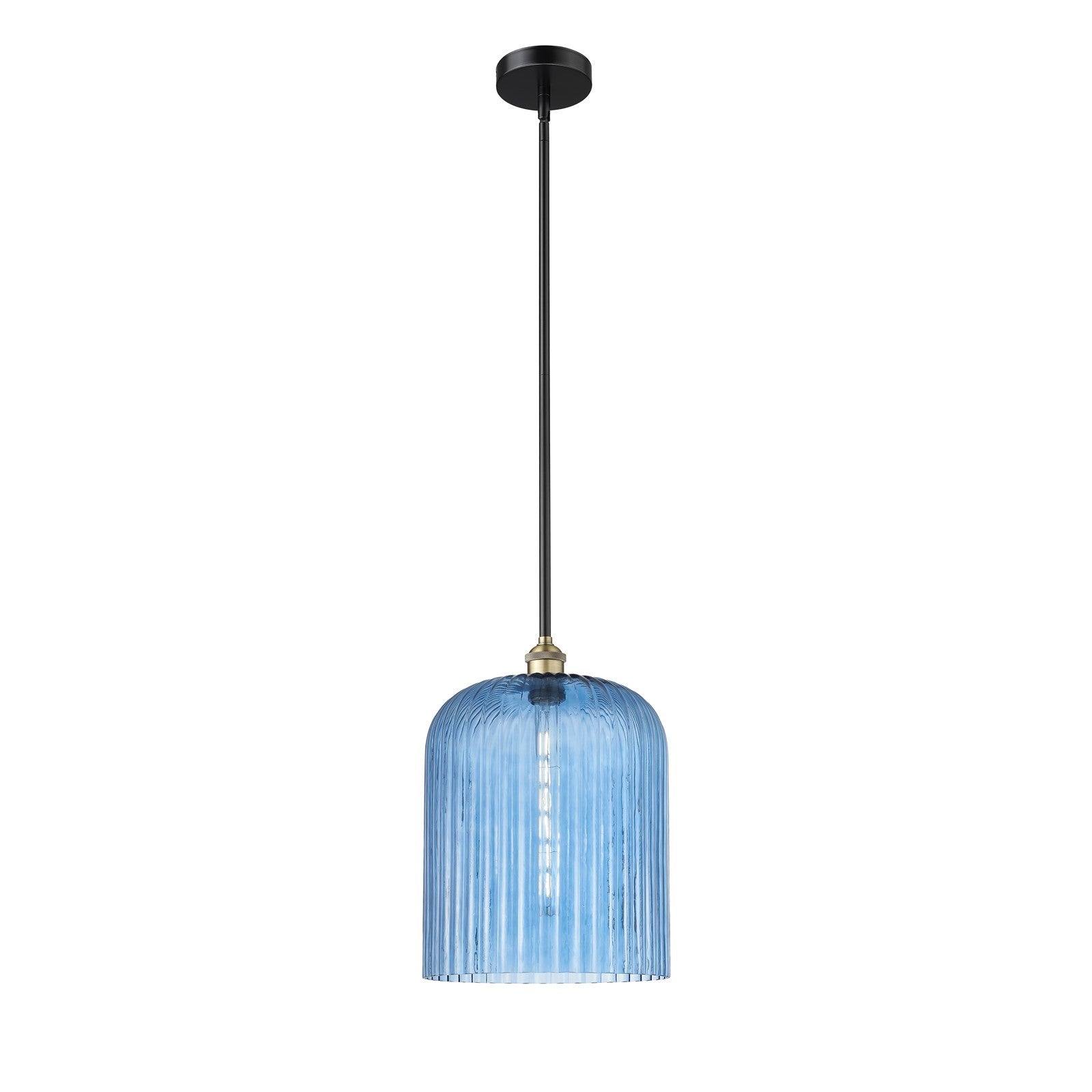 Innovations Bridal Veil 5in 1-Light Mini Pendant | Industrial Black Antique Brass Steel and Princess Blue Ribbed Glass | Model 616-1S-BAB-G559-12BL