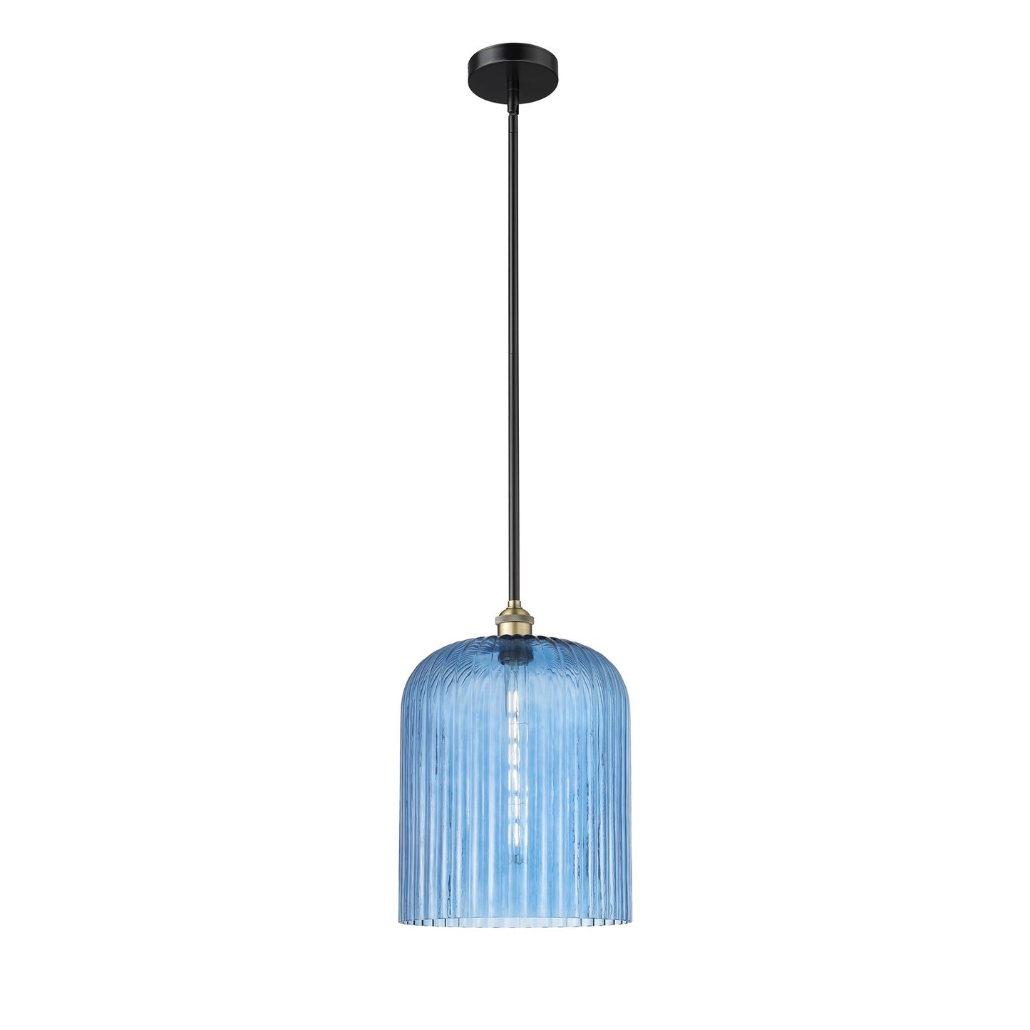 Innovations Bridal Veil 5in 1-Light Mini Pendant | Industrial Black Antique Brass Steel and Princess Blue Ribbed Glass | Model 616-1S-BAB-G559-12BL