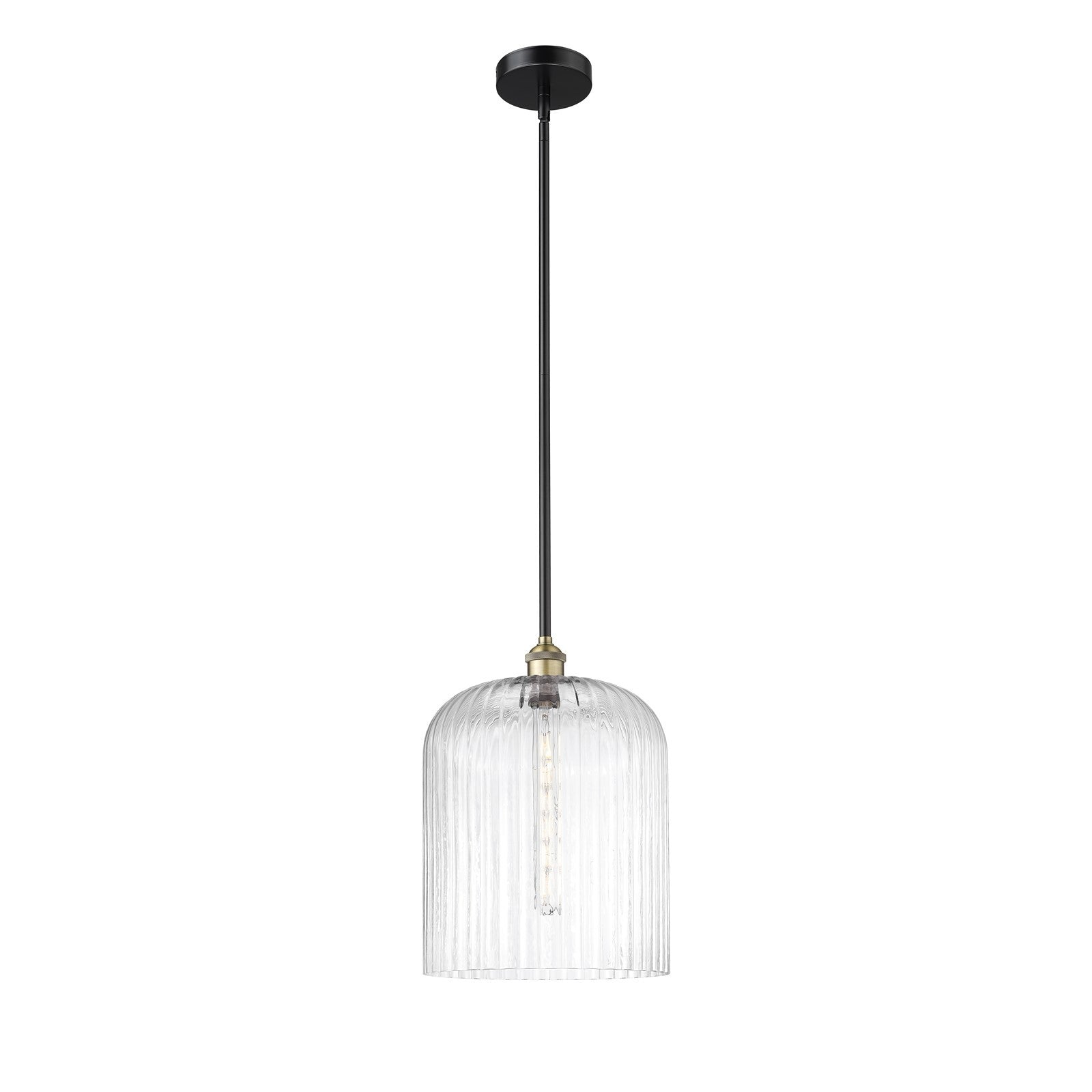 Innovations Bridal Veil 5in 1-Light Mini Pendant | Industrial Black Antique Brass Steel and Clear Ribbed Glass | Kitchen | Model 616-1S-BAB-G559-12CL