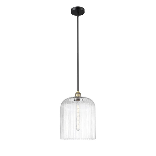 Innovations Bridal Veil 5in 1-Light Mini Pendant | Industrial Black Antique Brass Steel and Clear Ribbed Glass | Kitchen | Model 616-1S-BAB-G559-12CL