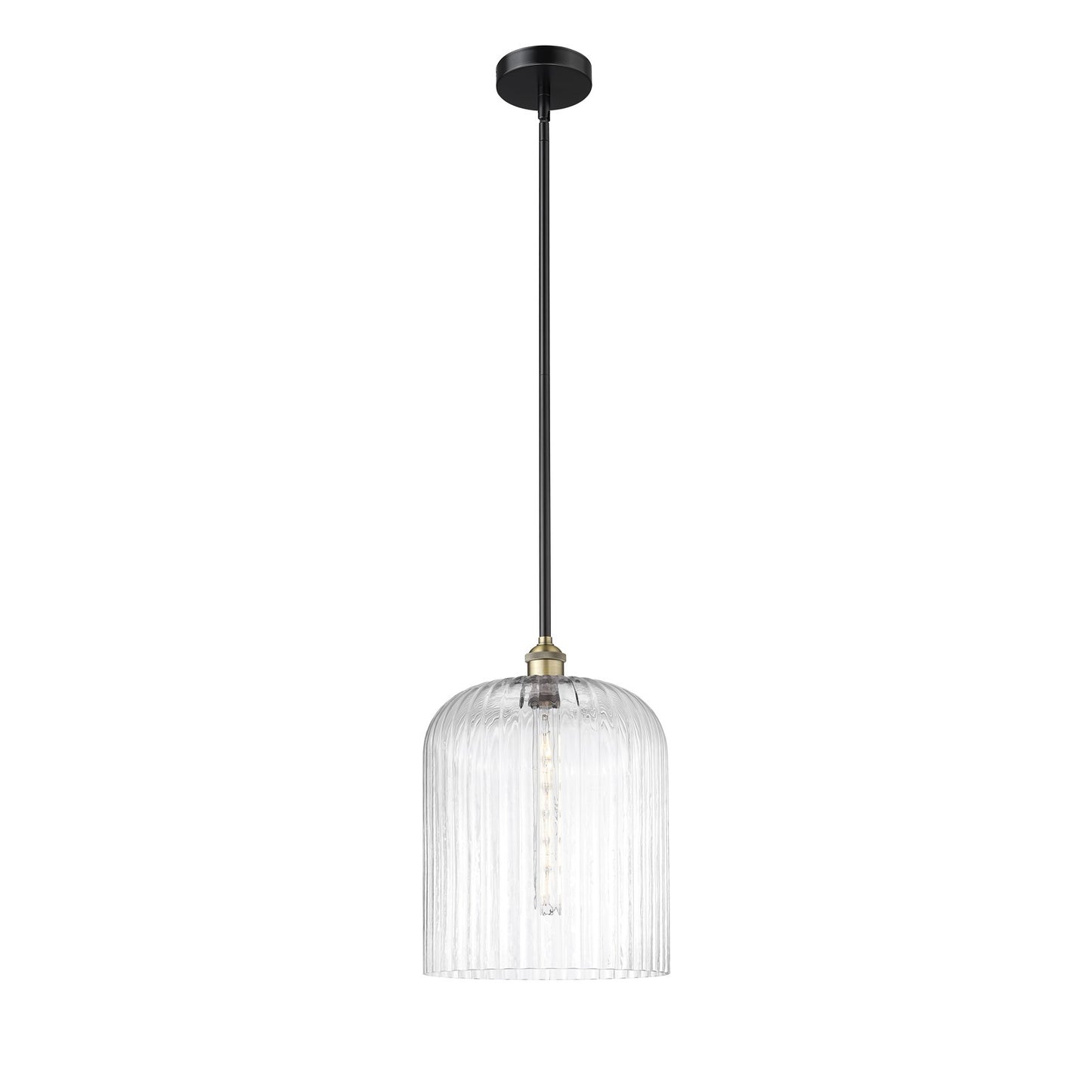 Innovations Bridal Veil 5in 1-Light Mini Pendant | Industrial Black Antique Brass Steel and Clear Ribbed Glass | Kitchen | Model 616-1S-BAB-G559-12CL