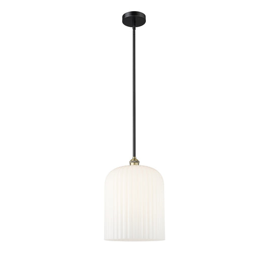 Innovations Bridal Veil 5in 1-Light Mini Pendant | Art Nouveau Black Antique Brass and Gloss White Ribbed Glass | Kitchen | Model 616-1S-BAB-G559-12GWH