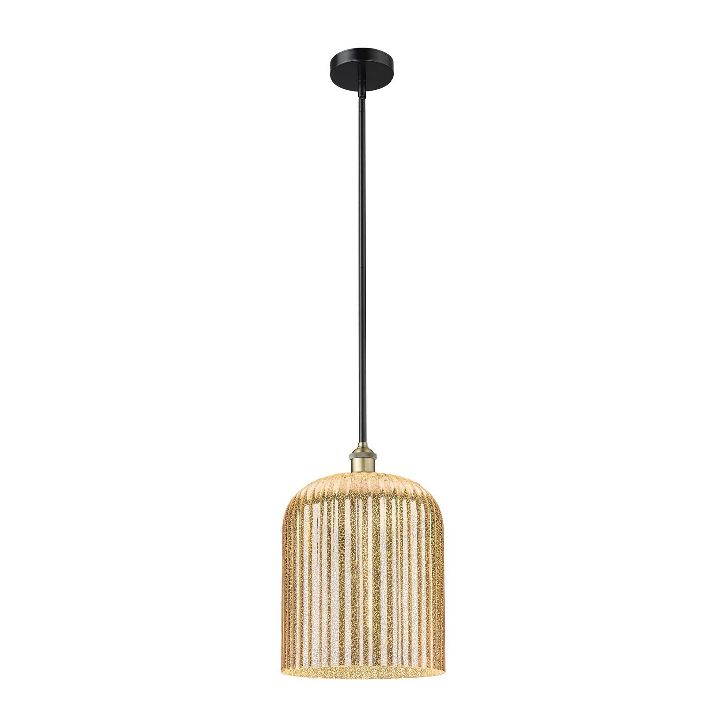 Innovations Bridal Veil 5in 1-Light Mini Pendant | Industrial Black Antique Brass Steel and Mercury Ribbed Glass | Kitchen | Model 616-1S-BAB-G559-12ME