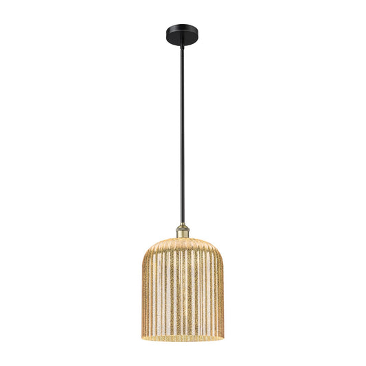 Innovations Bridal Veil 5in 1-Light Mini Pendant | Industrial Black Antique Brass Steel and Mercury Ribbed Glass | Kitchen | Model 616-1S-BAB-G559-12ME