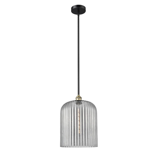 Innovations Bridal Veil 5in 1-Light Mini Pendant | Industrial Black Antique Brass and Light Smoke Ribbed Glass | Kitchen | Model 616-1S-BAB-G559-12SM