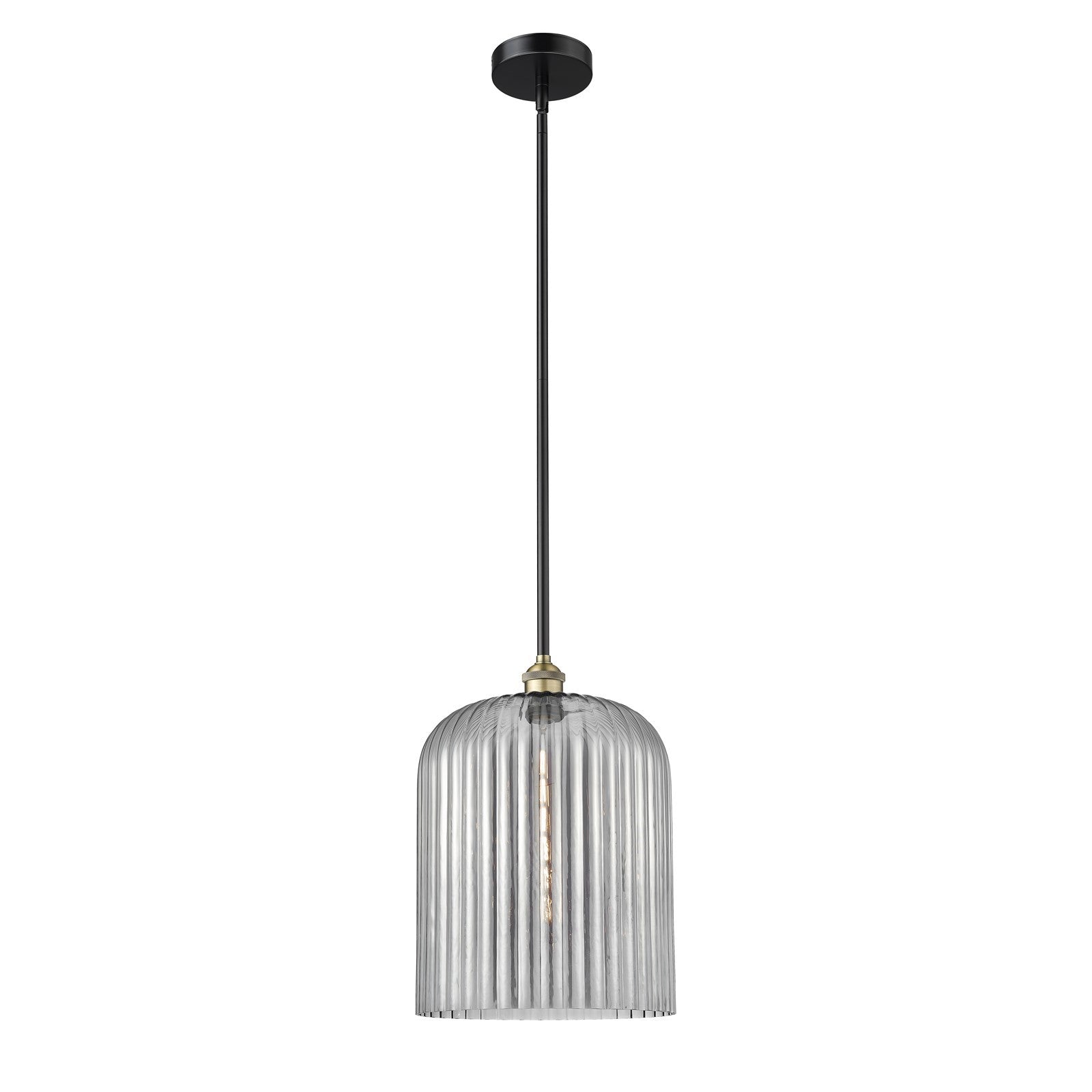 Innovations Bridal Veil 5in 1-Light Mini Pendant | Industrial Black Antique Brass and Light Smoke Ribbed Glass | Kitchen | Model 616-1S-BAB-G559-12SM