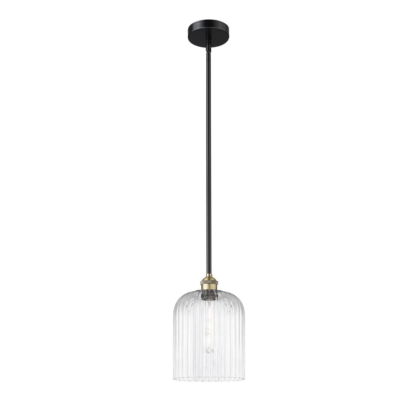 Innovations Bridal Veil 5in 1-Light Mini Pendant | Art Nouveau Black Antique Brass Steel and Clear Ribbed Glass | Kitchen | Model 616-1S-BAB-G559-8CL