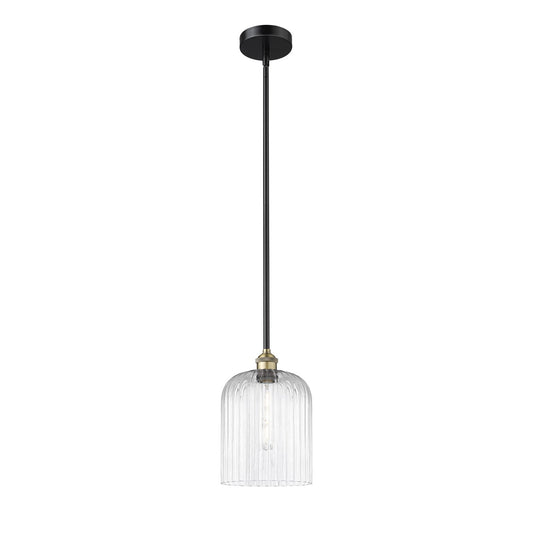 Innovations Bridal Veil 5in 1-Light Mini Pendant | Art Nouveau Black Antique Brass Steel and Clear Ribbed Glass | Kitchen | Model 616-1S-BAB-G559-8CL