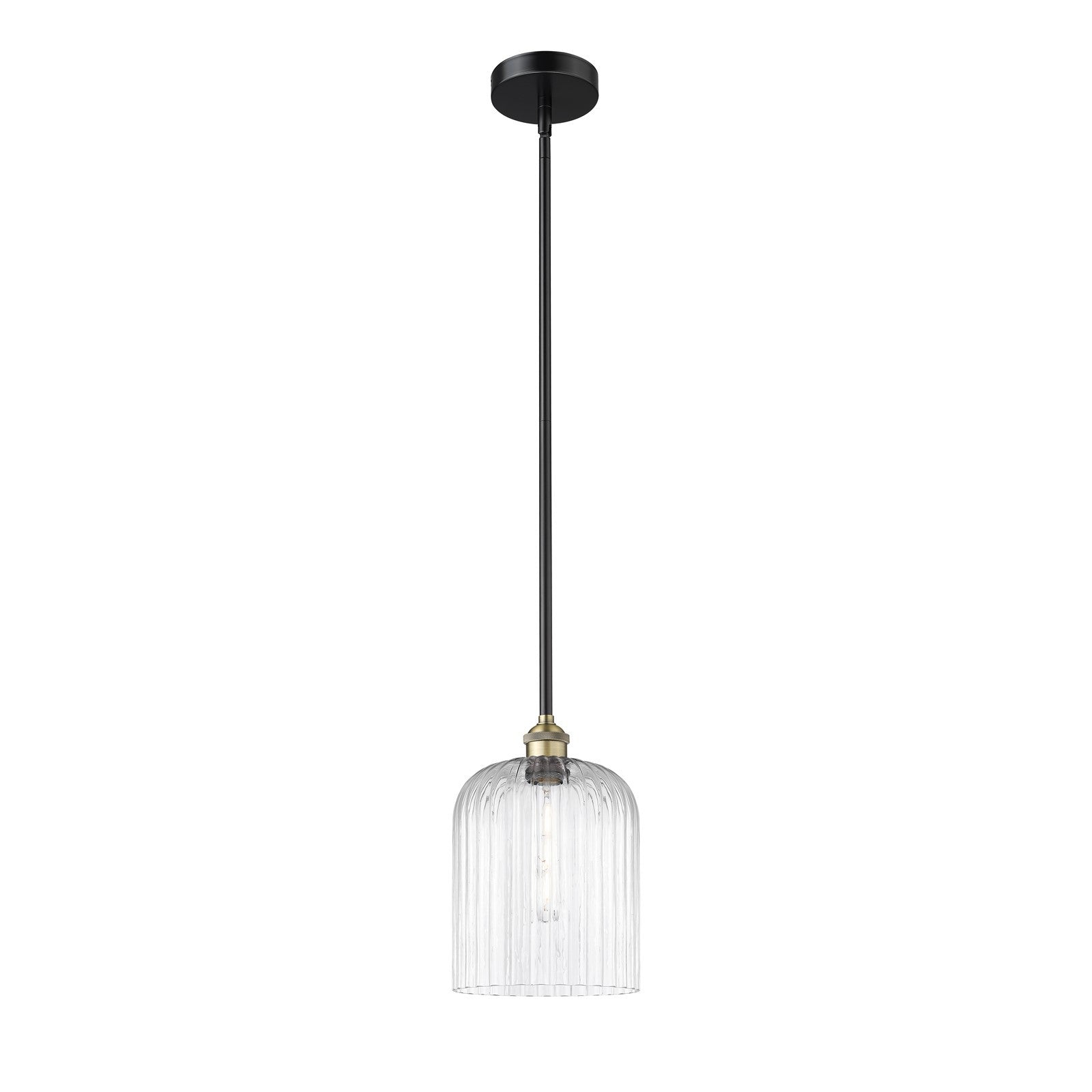 Innovations Bridal Veil 5in 1-Light Mini Pendant | Art Nouveau Black Antique Brass Steel and Clear Ribbed Glass | Kitchen | Model 616-1S-BAB-G559-8CL