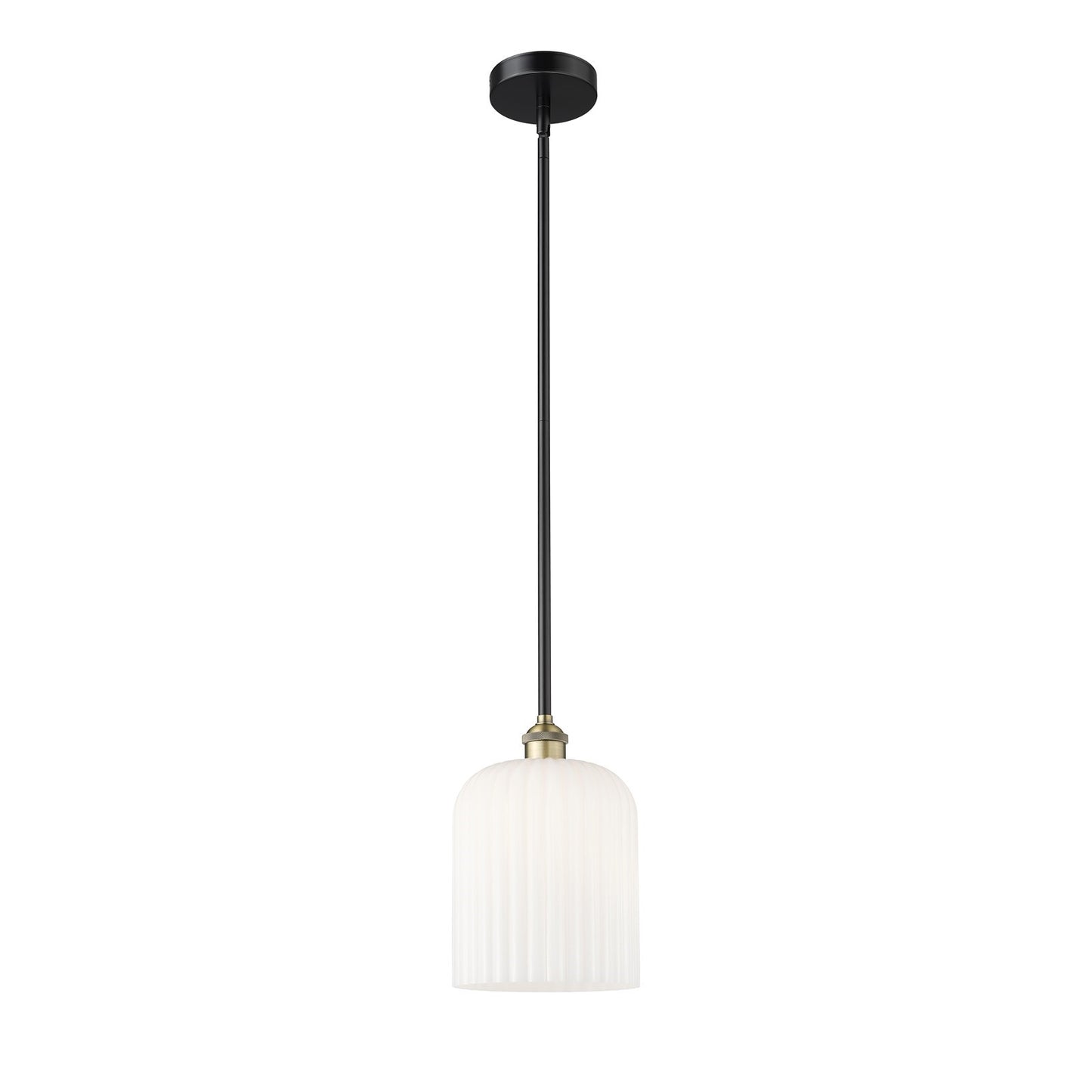 Innovations Bridal Veil 5in 1-Light Mini Pendant | Industrial Black Antique Brass and Gloss White Ribbed Glass | Kitchen | Model 616-1S-BAB-G559-8GWH