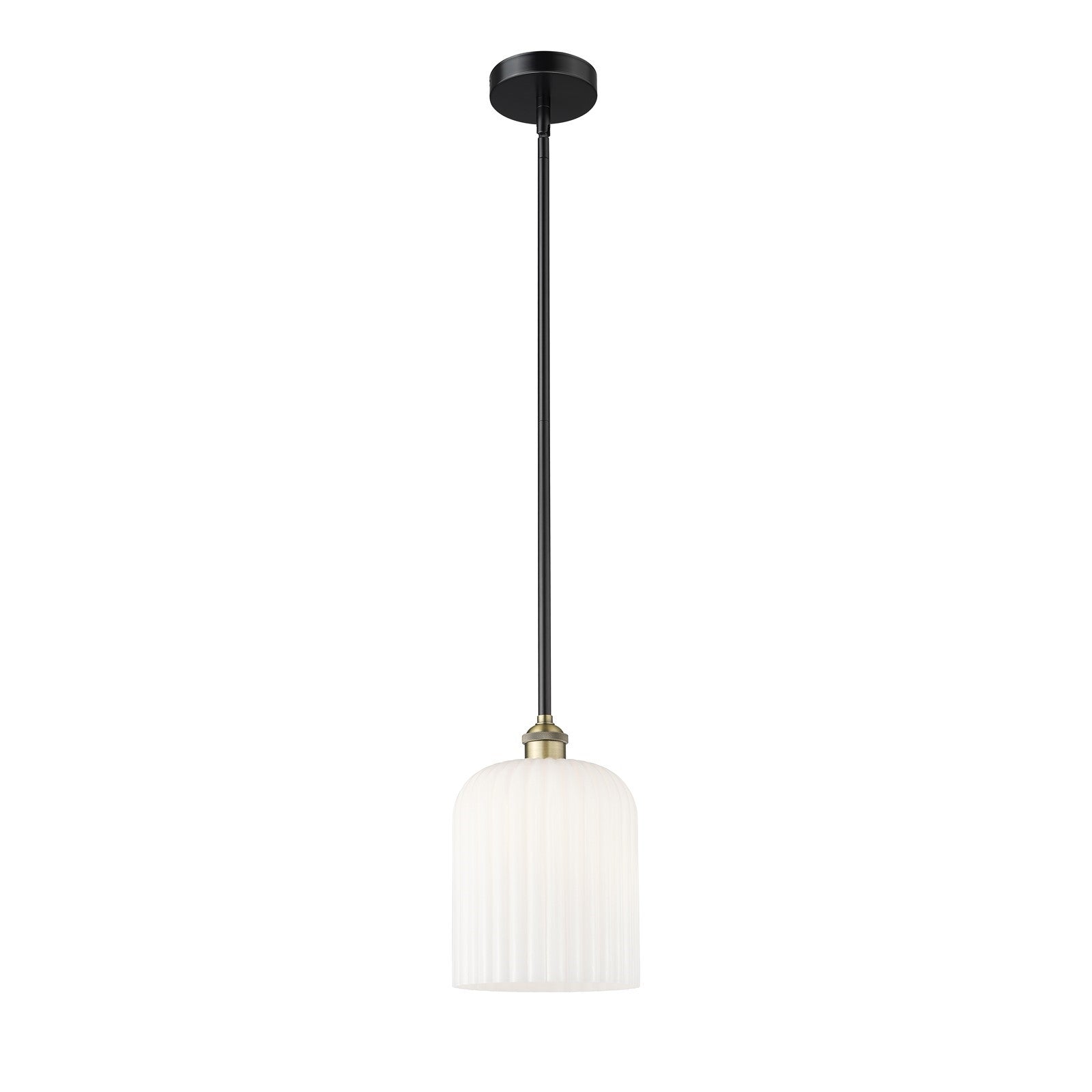 Innovations Bridal Veil 5in 1-Light Mini Pendant | Industrial Black Antique Brass and Gloss White Ribbed Glass | Kitchen | Model 616-1S-BAB-G559-8GWH