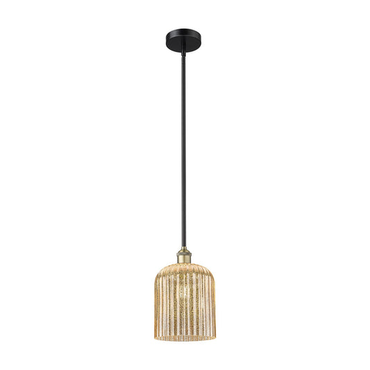 Innovations Bridal Veil 5in 1-Light Mini Pendant | Art Nouveau Black Antique Brass Steel and Mercury Ribbed Glass | Kitchen | Model 616-1S-BAB-G559-8ME