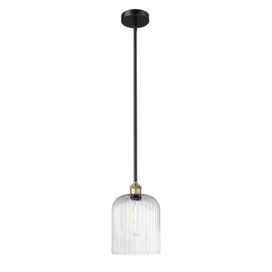 Innovations Bridal Veil 5in 1-Light Mini Pendant | Industrial Black Antique Brass Steel and Seedy Ribbed Glass | Kitchen | Model 616-1S-BAB-G559-8SDY