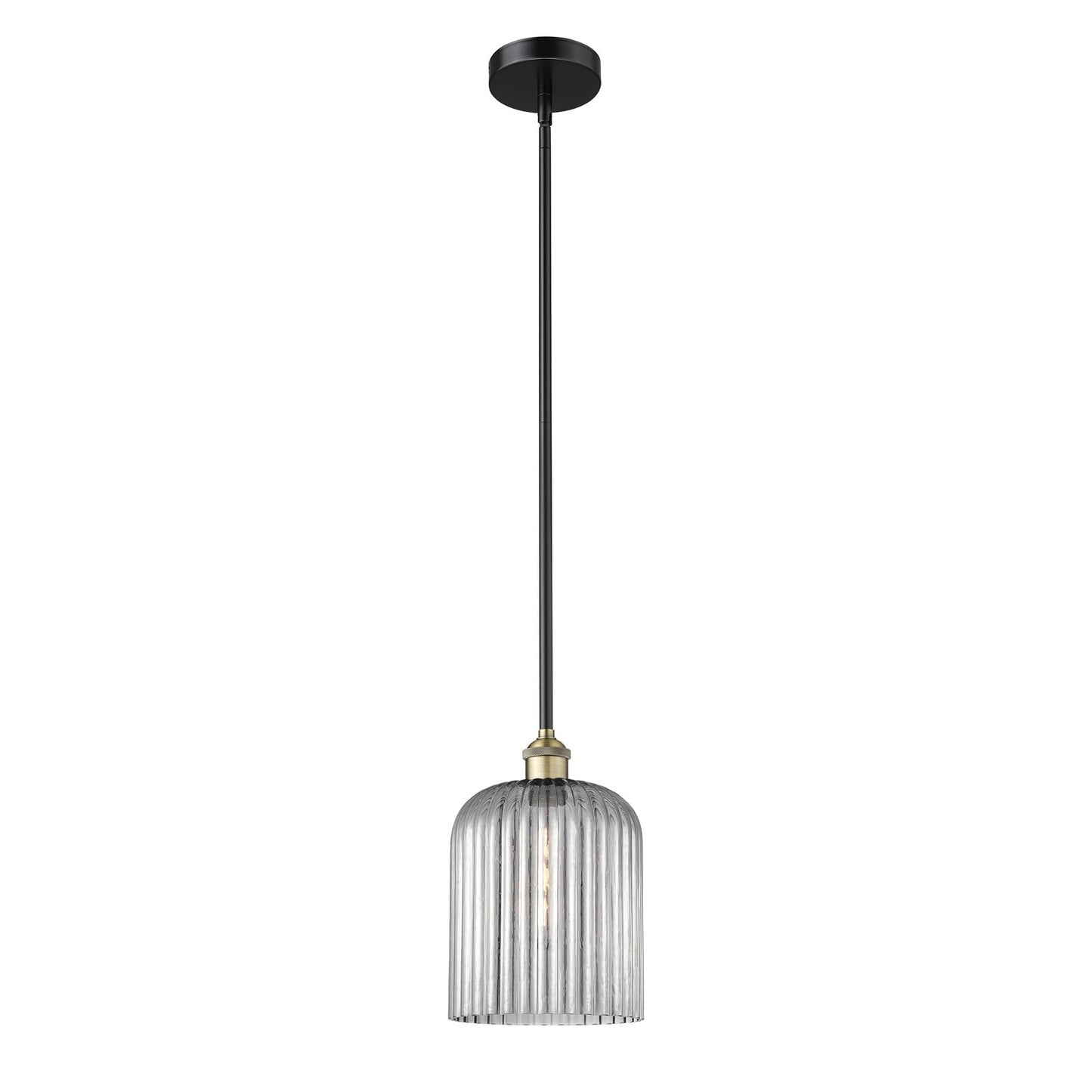 Innovations Bridal Veil 5in 1-Light Mini Pendant | Art Nouveau Industrial Black Antique Brass Steel and Light Smoke Ribbed | Model 616-1S-BAB-G559-8SM