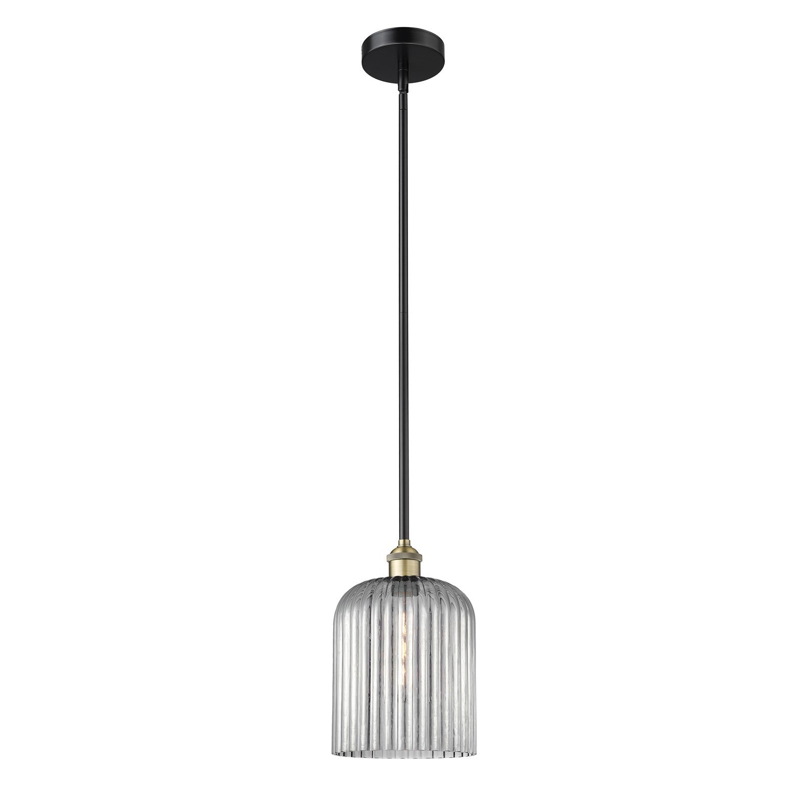 Innovations Bridal Veil 5in 1-Light Mini Pendant | Art Nouveau Industrial Black Antique Brass Steel and Light Smoke Ribbed | Model 616-1S-BAB-G559-8SM