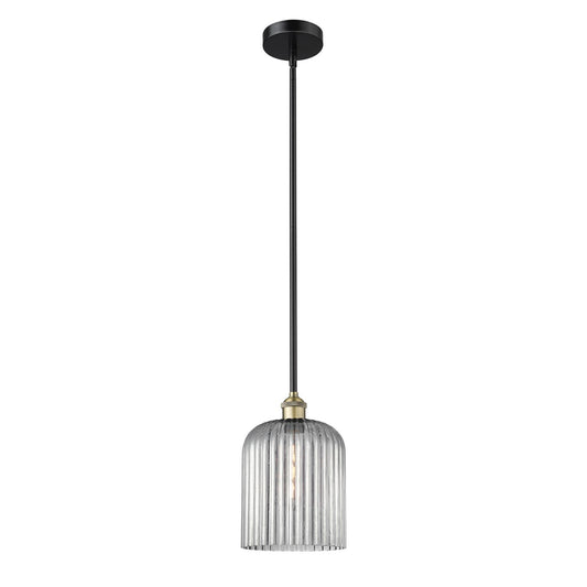 Innovations Bridal Veil 5in 1-Light Mini Pendant | Art Nouveau Industrial Black Antique Brass Steel and Light Smoke Ribbed | Model 616-1S-BAB-G559-8SM
