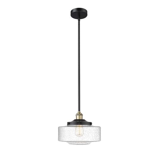 Innovations Bridgeton 12in 1-Light Mini Pendant | Traditional Black Antique Brass Steel and Seedy Glass | Kitchen Island & | Model 616-1S-BAB-G694-12