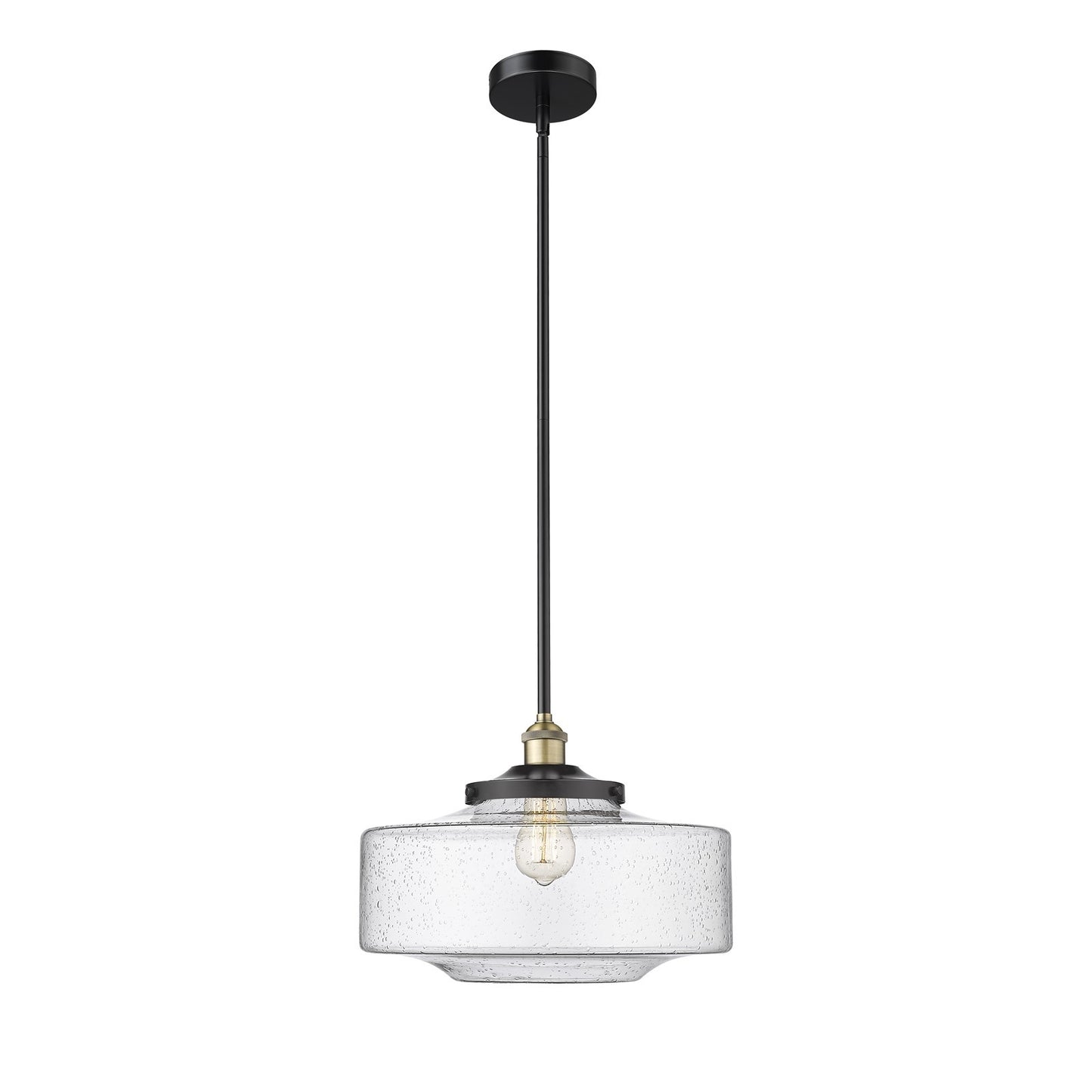 Innovations Bridgeton 16in 1-Light Mini Pendant | Traditional Black Antique Brass Steel and Seedy Glass | Kitchen Island & | Model 616-1S-BAB-G694-16