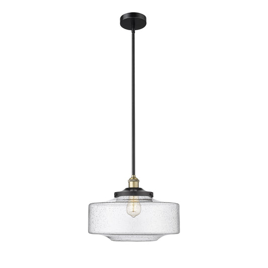 Innovations Bridgeton 16in 1-Light Mini Pendant | Traditional Black Antique Brass Steel and Seedy Glass | Kitchen Island & | Model 616-1S-BAB-G694-16