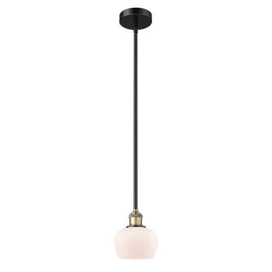 Innovations Fenton 1-Light 7in Mini Pendant | Industrial Black Antique Brass Steel and Matte White Ribbed Glass | Kitchen Island & | Model 616-1S-BAB-G91