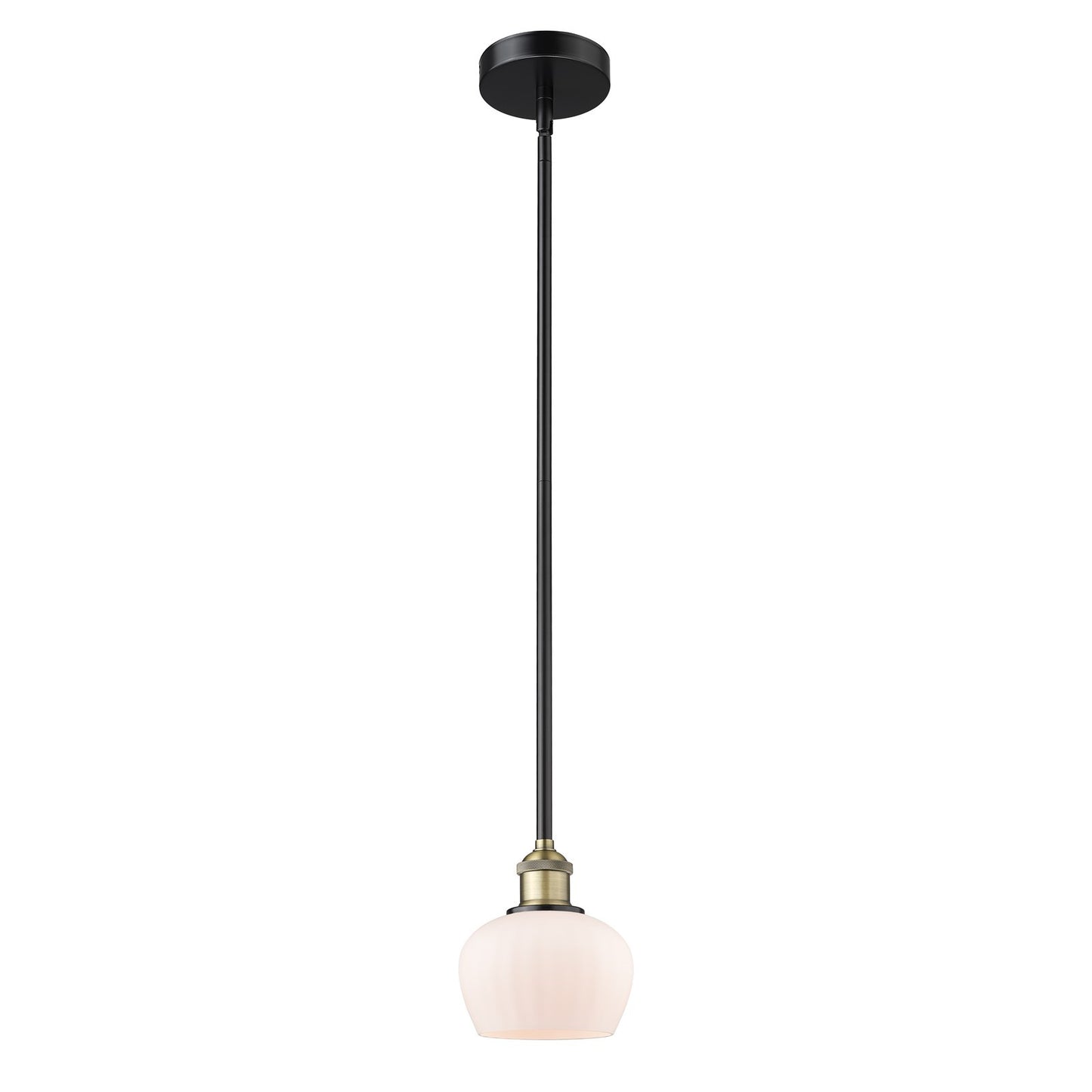 Innovations Fenton 1-Light 7in Mini Pendant | Industrial Black Antique Brass Steel and Matte White Ribbed Glass | Kitchen Island & | Model 616-1S-BAB-G91