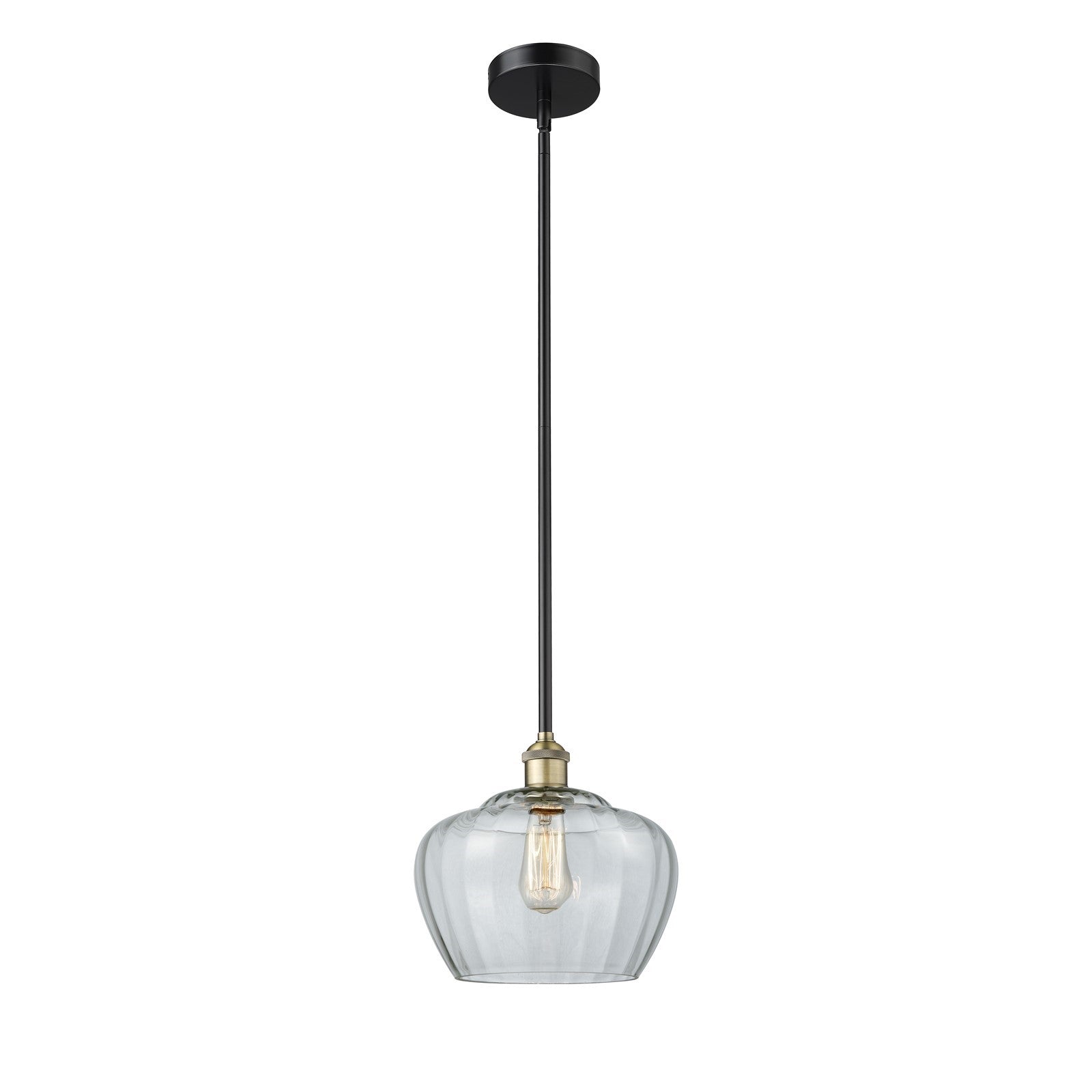 Innovations Fenton 11in 1-Light Mini Pendant | Industrial Black Antique Brass Steel and Clear Ribbed Glass | Kitchen Island & | Model 616-1S-BAB-G92-L