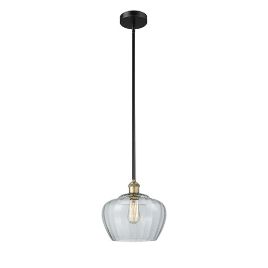 Innovations Fenton 11in 1-Light Mini Pendant | Industrial Black Antique Brass Steel and Clear Ribbed Glass | Kitchen Island & | Model 616-1S-BAB-G92-L