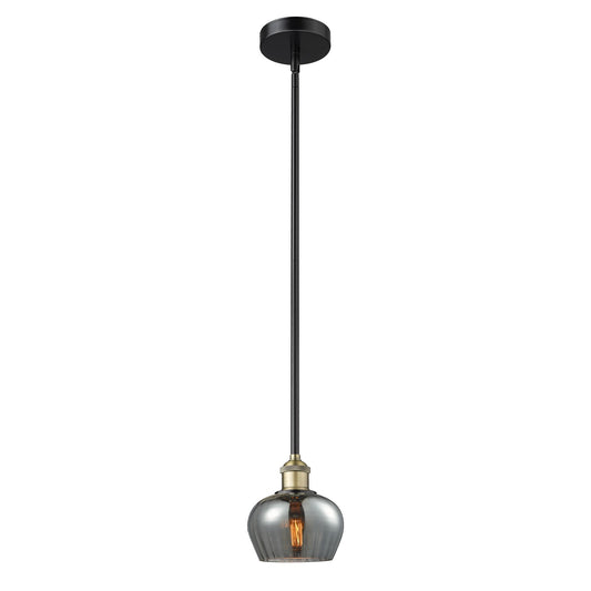 Innovations Fenton 7in 1-Light Mini Pendant | Industrial Black Antique Brass Steel and Light Smoke Ribbed Glass | Kitchen Island & | Model 616-1S-BAB-G93