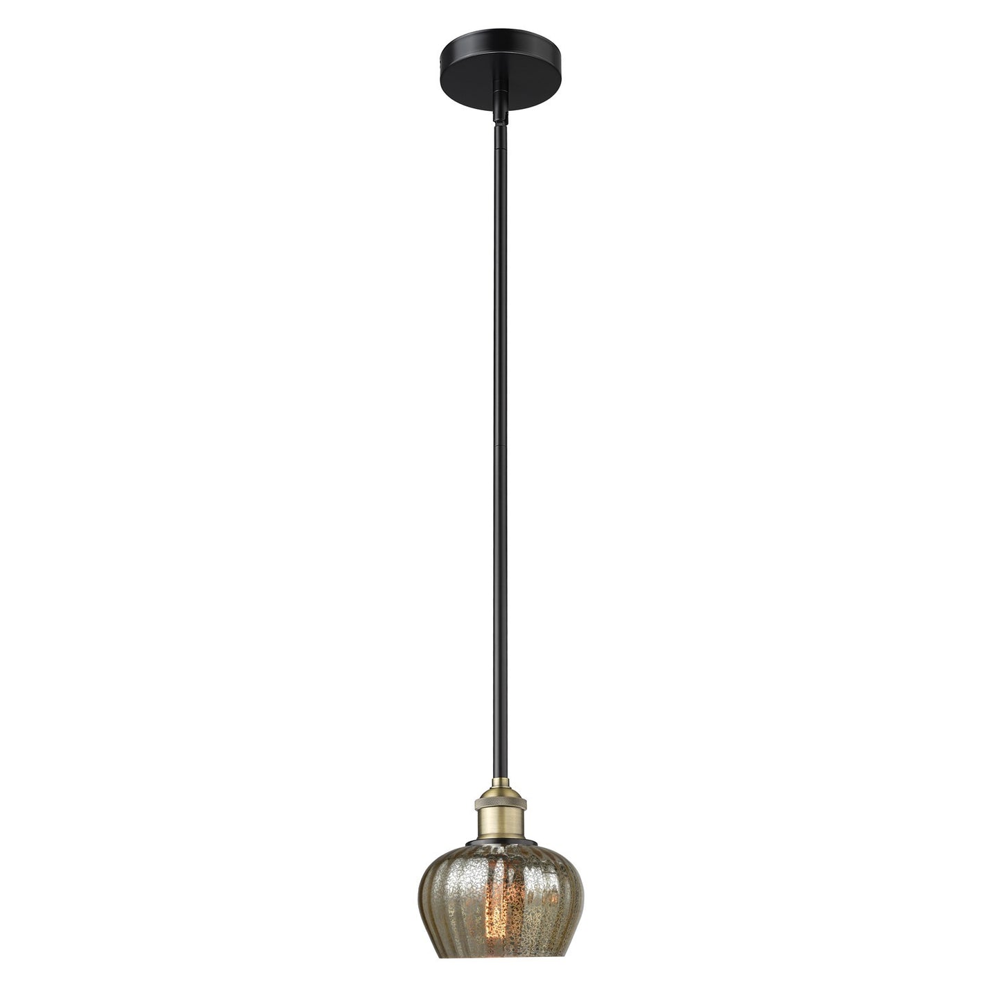 Innovations Fenton 1-Light 7in Mini Pendant | Industrial Black Antique Brass and Mercury Ribbed Glass | Kitchen Island & Dining | Model 616-1S-BAB-G96