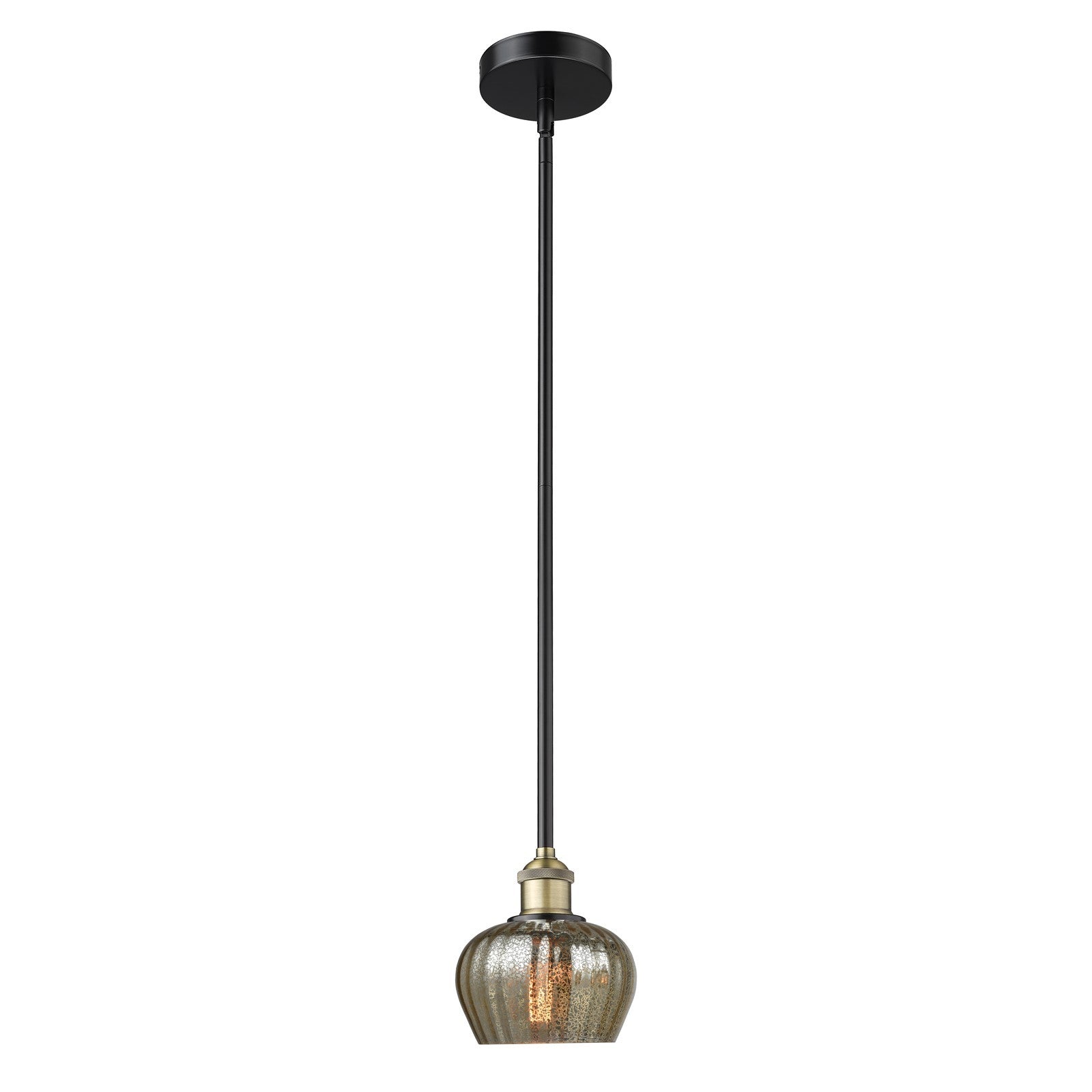 Innovations Fenton 1-Light 7in Mini Pendant | Industrial Black Antique Brass and Mercury Ribbed Glass | Kitchen Island & Dining | Model 616-1S-BAB-G96