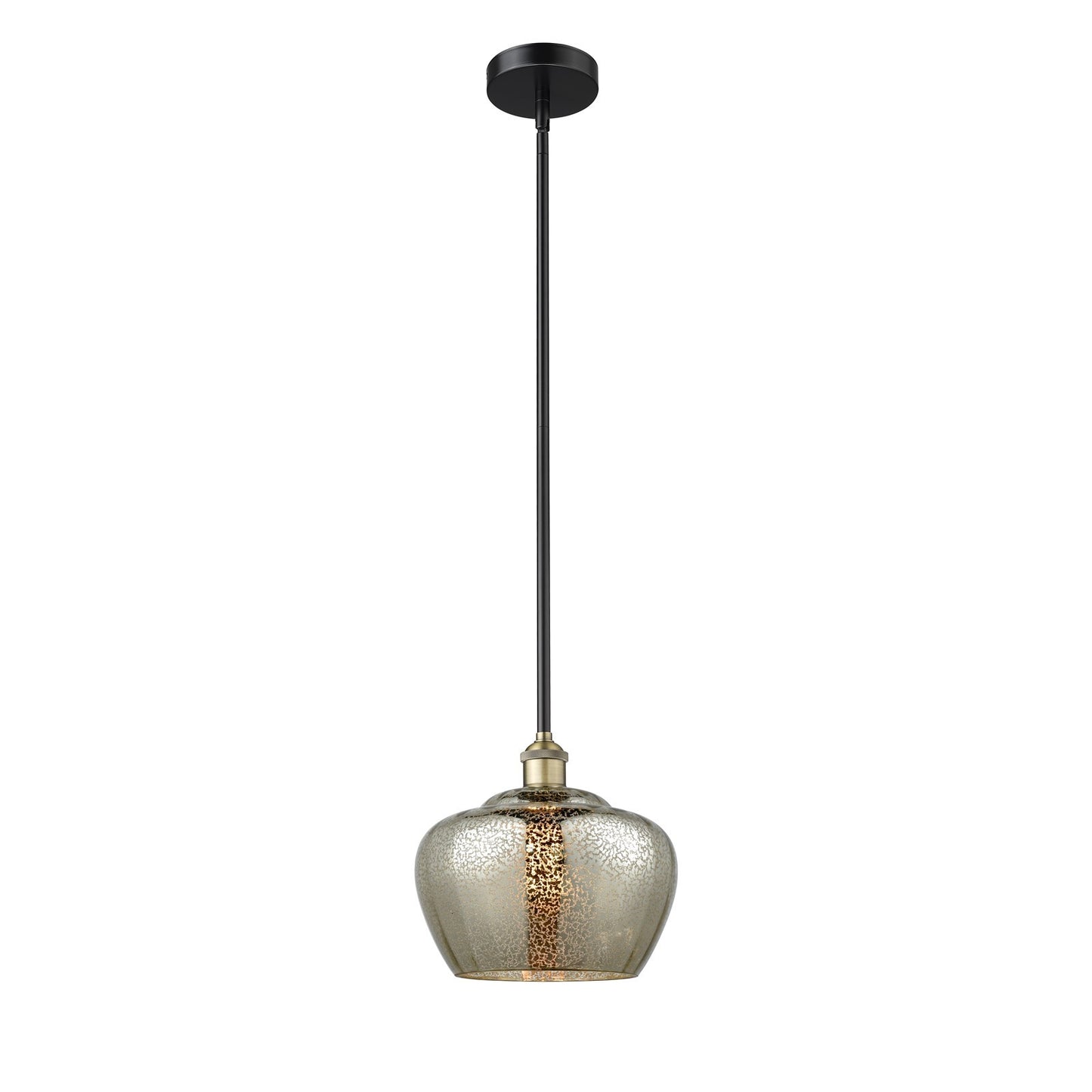 Innovations Fenton 11in 1-Light Mini Pendant | Industrial Black Antique Brass Steel and Mercury Ribbed Glass | Kitchen Island & | Model 616-1S-BAB-G96-L