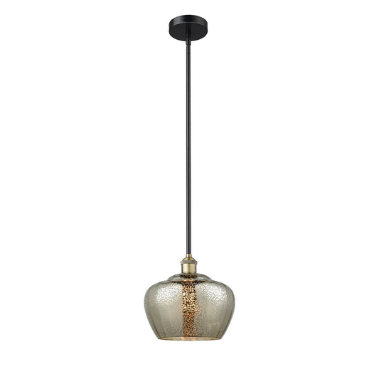 Innovations Fenton 11in 1-Light Mini Pendant | Industrial Black Antique Brass Steel and Mercury Ribbed Glass | Kitchen Island & | Model 616-1S-BAB-G96-L