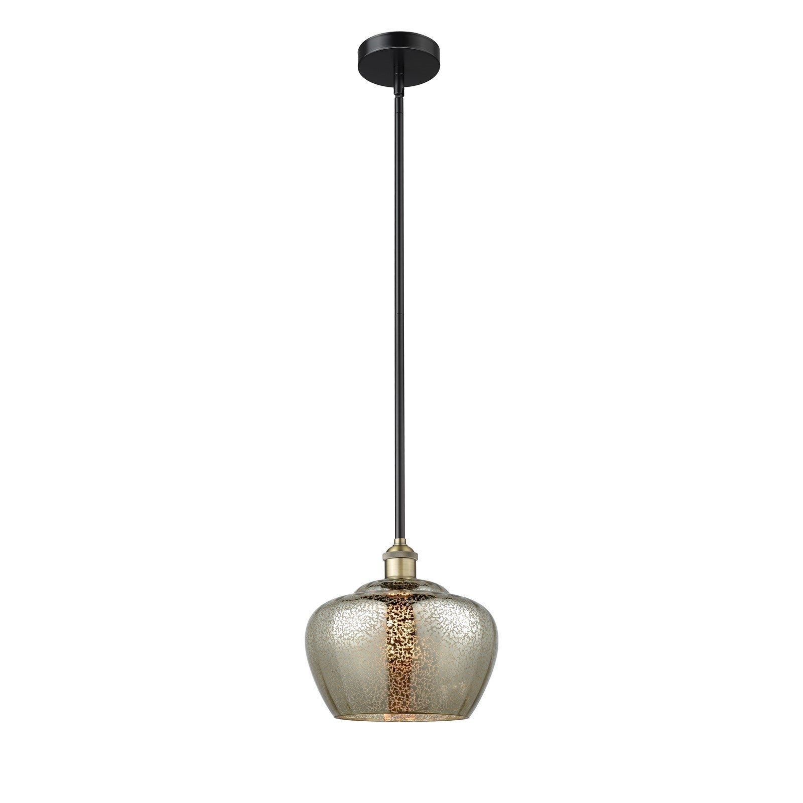 Innovations Fenton 11in 1-Light Mini Pendant | Industrial Black Antique Brass Steel and Mercury Ribbed Glass | Kitchen Island & | Model 616-1S-BAB-G96-L