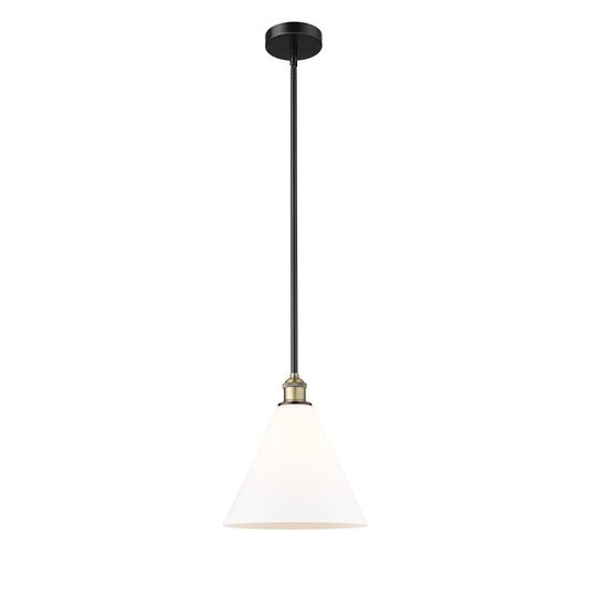 Innovations Berkshire Glass 12in 1-Light Mini Pendant | Industrial Black Antique Brass and Matte White Glass | Kitchen | Model 616-1S-BAB-GBC-121-LED