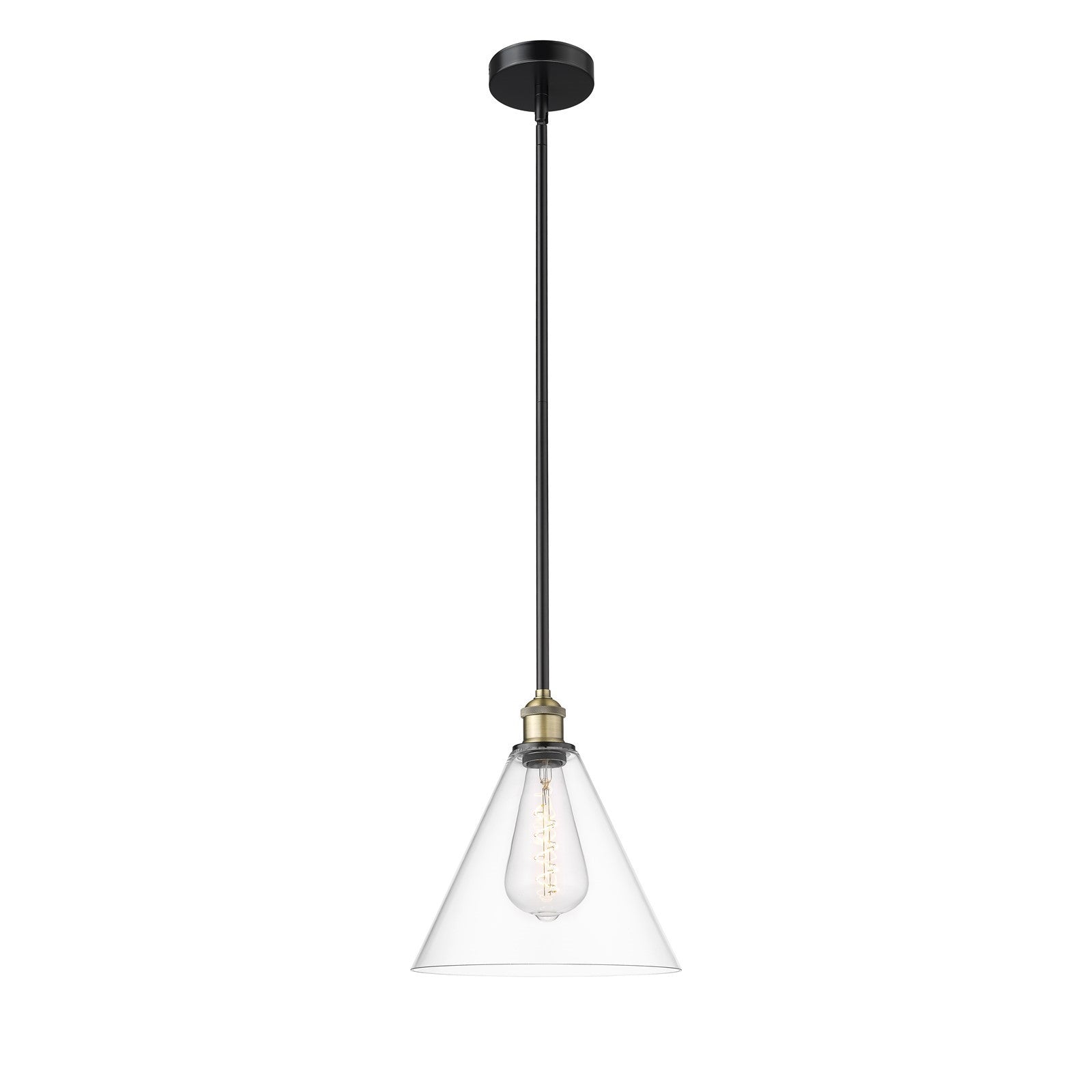 Innovations Berkshire 12in 1-Light Mini Pendant | Industrial Black Antique Brass and Clear Glass | Kitchen Island & Dining Room | Model 616-1S-BAB-GBC-122