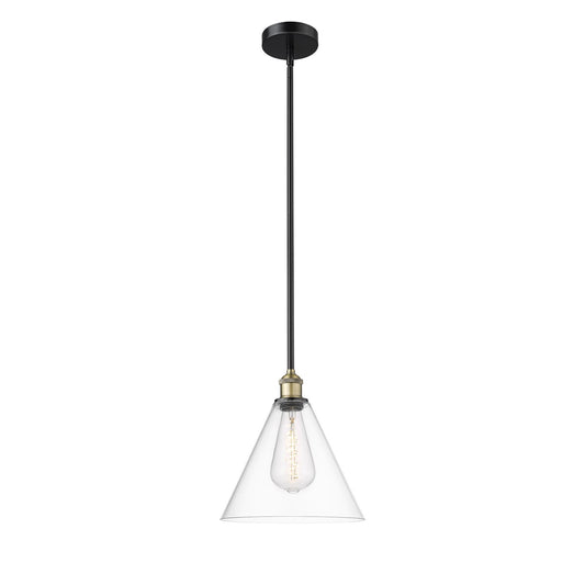 Innovations Berkshire Glass 12in 1-Light Mini Pendant | Industrial Black Antique Brass and Clear Glass | Kitchen Island & | Model 616-1S-BAB-GBC-122-LED