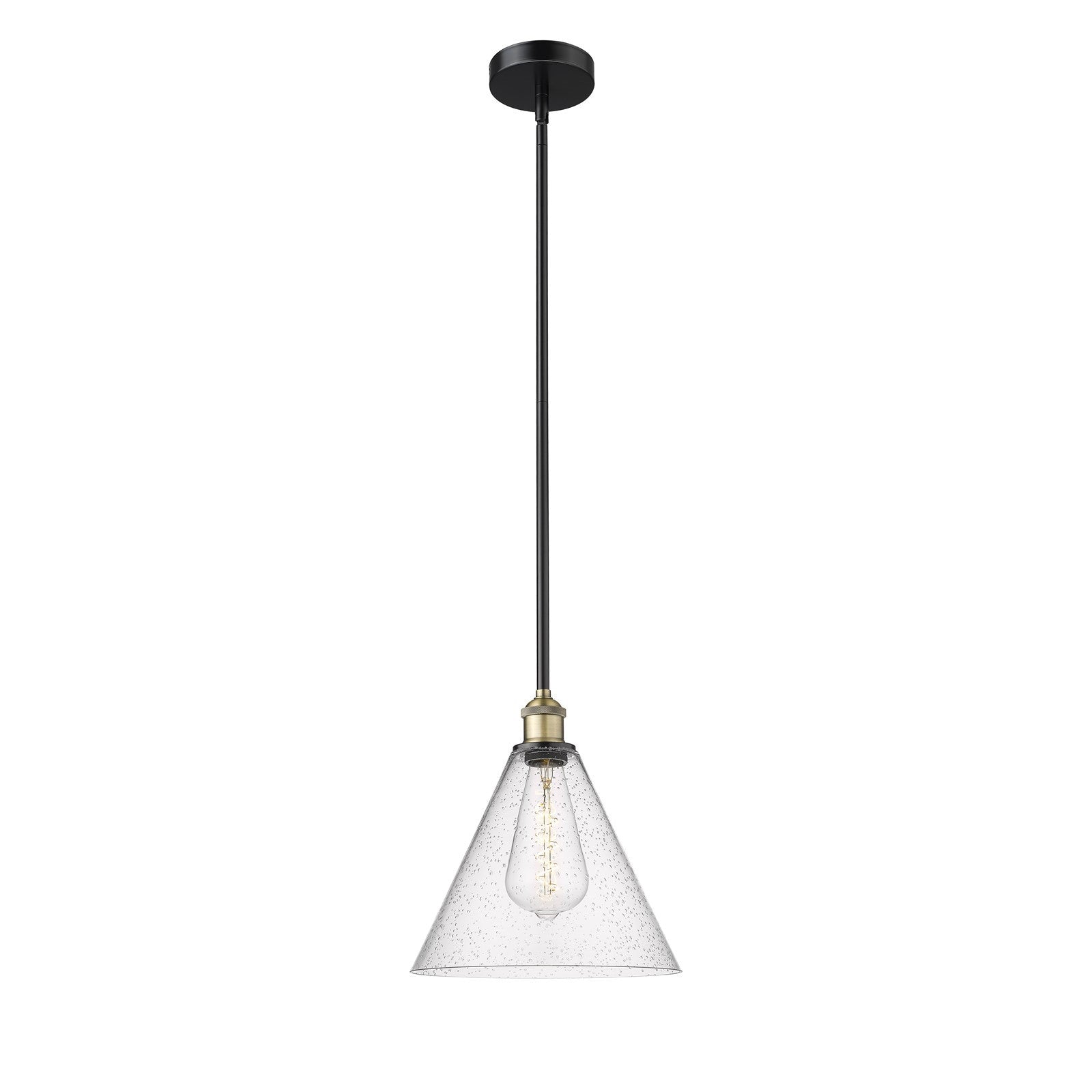 Innovations Berkshire Glass 12in 1-Light Mini Pendant | Industrial Black Antique Brass and Seedy Glass | Kitchen Island & | Model 616-1S-BAB-GBC-124
