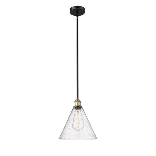 Innovations Berkshire 12in 1-Light Mini Pendant | Industrial Black Antique Brass Steel and Seedy Glass | Kitchen Island & | Model 616-1S-BAB-GBC-124-LED